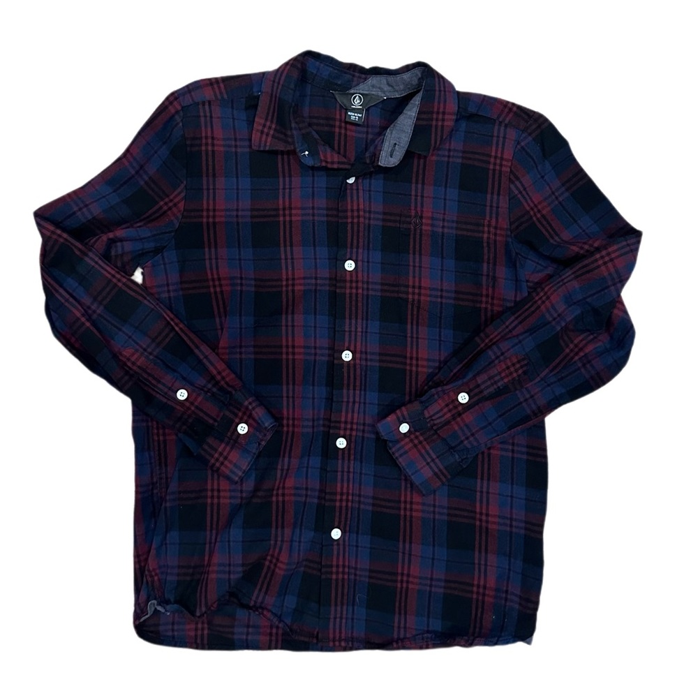 Volcom Big Boys Flannel Shirt - Extra Large - 14y Black Blue and Red